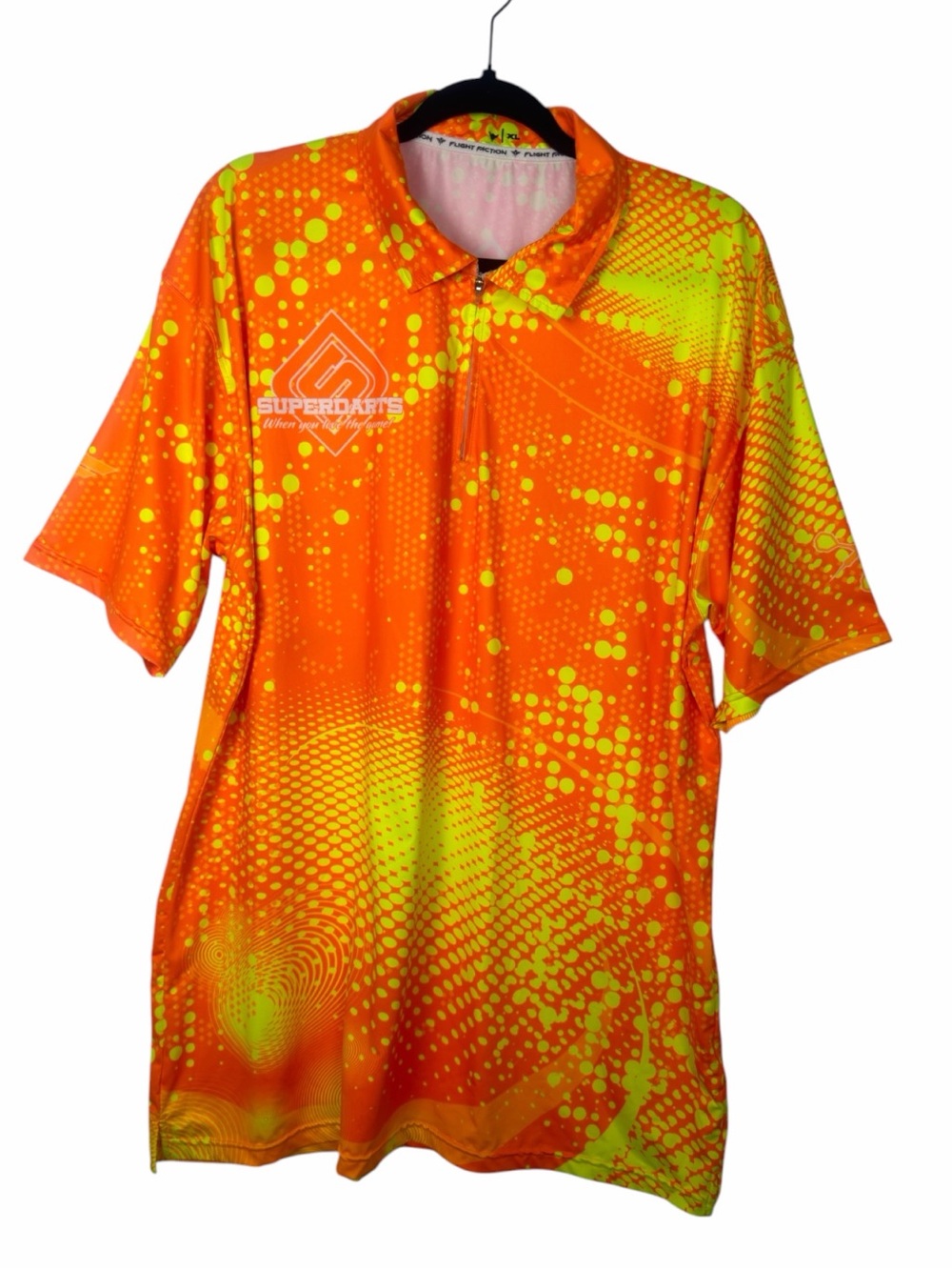 Flight Faction NWOT Men's Orange & Neon Green/Yellow Graphic Polo Zip Collar XL